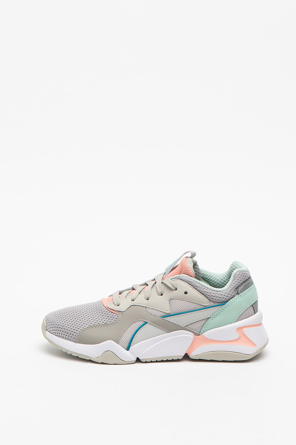 Puma, Pantofi sport de plasa cu insertii de piele Nova, Gri/Roz, 6.5